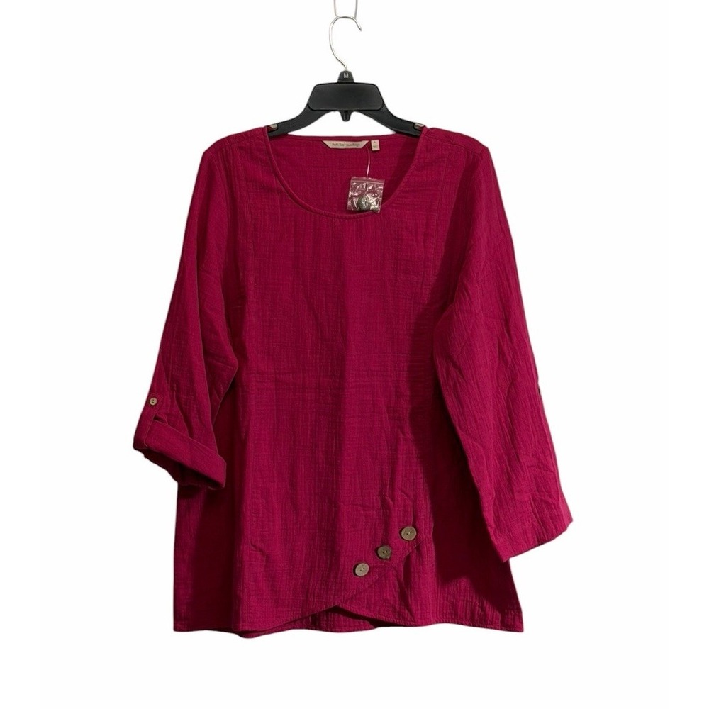 Soft Surroundings Large Gauze Tunic Top Popover Roll Tab Relaxed Fit Casual Chic